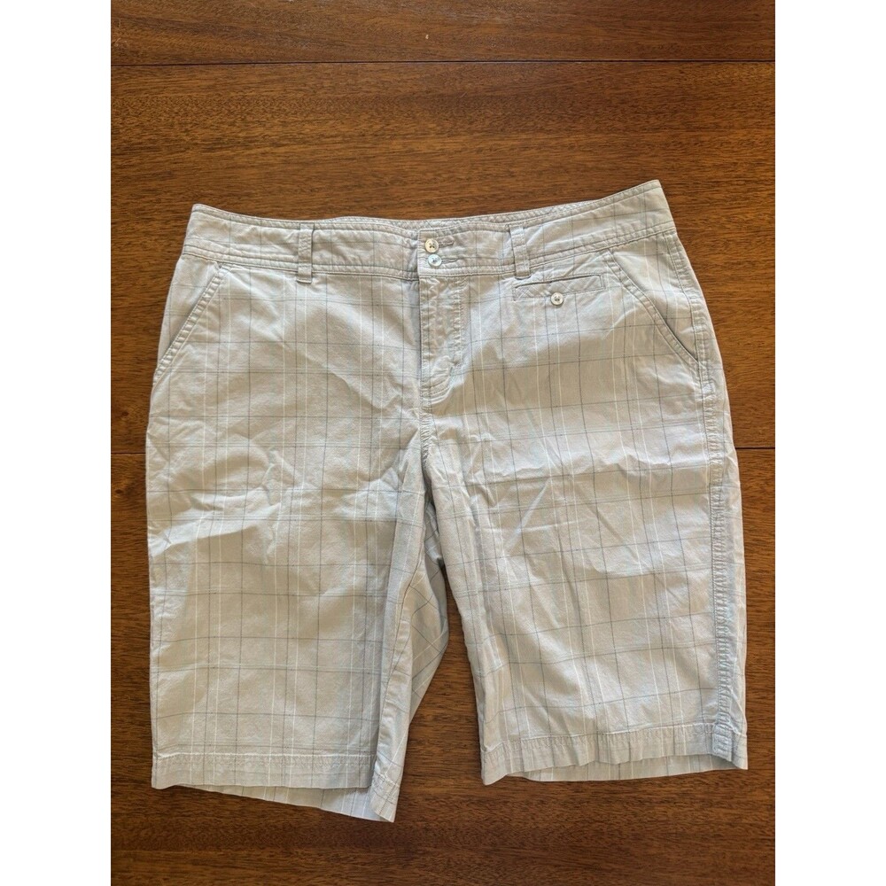 Columbia Womens 14W Khaki Plaid Bermuda Shorts Cotton Stretch Outdoor Casual